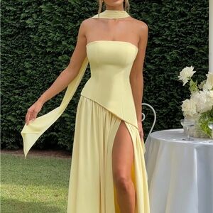 $224 MALIYAH MAXI DRESS - LEMON Strapless Yellow Dress